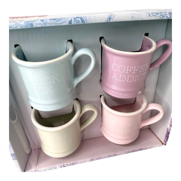 Frankie Grey MINI MUG SET (4) Demitasse Espresso Shot Glasses Ceramic Multicolor - Picture 9 of 11